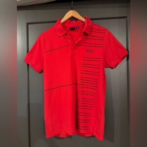 NWOT Hugo Boss Vibrant Red Polo Shirt with Black Accents size Small